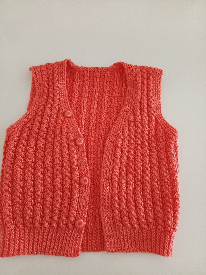 Kız Çocuk turuncu V Yaka Örgü Süveter - Görsel 2