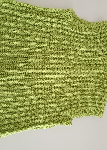 Kız Çocuk Düğmeli V Yaka Yeşil el örgüsü Yelek - Görsel 5