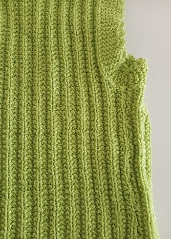 Kız Çocuk Düğmeli V Yaka Yeşil el örgüsü Yelek - Görsel 6