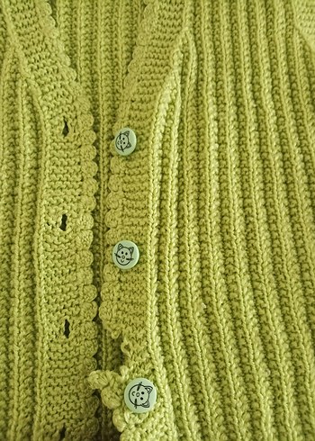 Kız Çocuk Düğmeli V Yaka Yeşil el örgüsü Yelek - Görsel 4