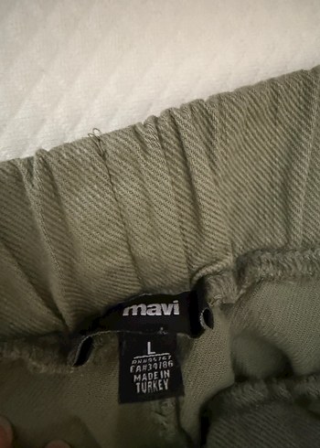 Mavi Kadın Haki Keten Bol Kesim Midi Pantolon