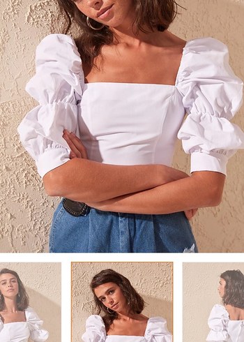 m Beden Beyaz Kısa Kollu Mini Bluz