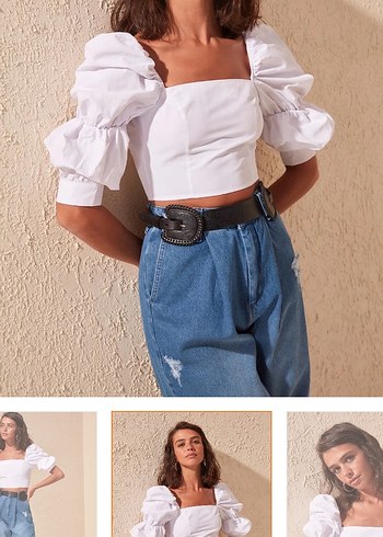 Beyaz Kısa Kollu Mini Bluz