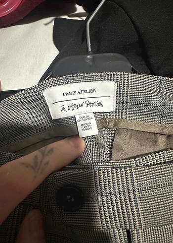 38 Beden Ekose Desenli Gri Kadın Kumaş Pantolon