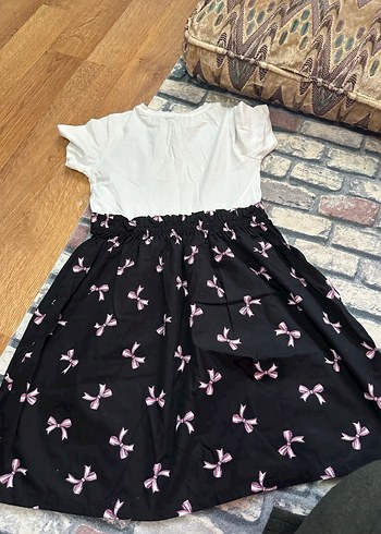 Kız Çocuk Pembe Fiyonklu Pamuklu Elbise - Görsel 2