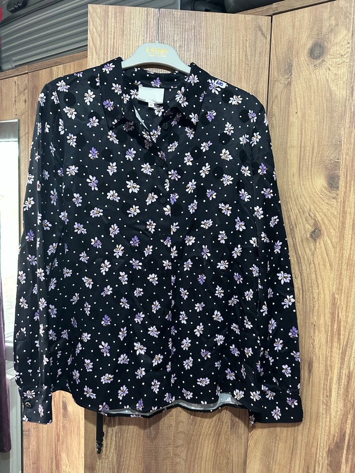 Uzun Kollu Mor Desenli Salaş Gömlek - Görsel 2