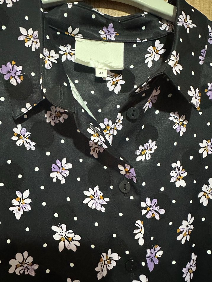 Uzun Kollu Mor Desenli Salaş Gömlek - Görsel 3