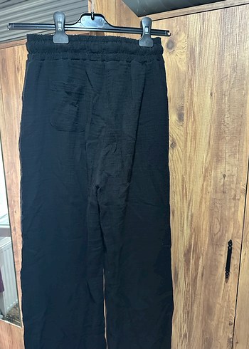 Siyah Bol Kesim Keten Kadın Pantolon - Görsel 4