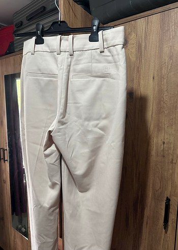 Bej Midi Kemerli Kadın Kumaş Pantolon - Görsel 3