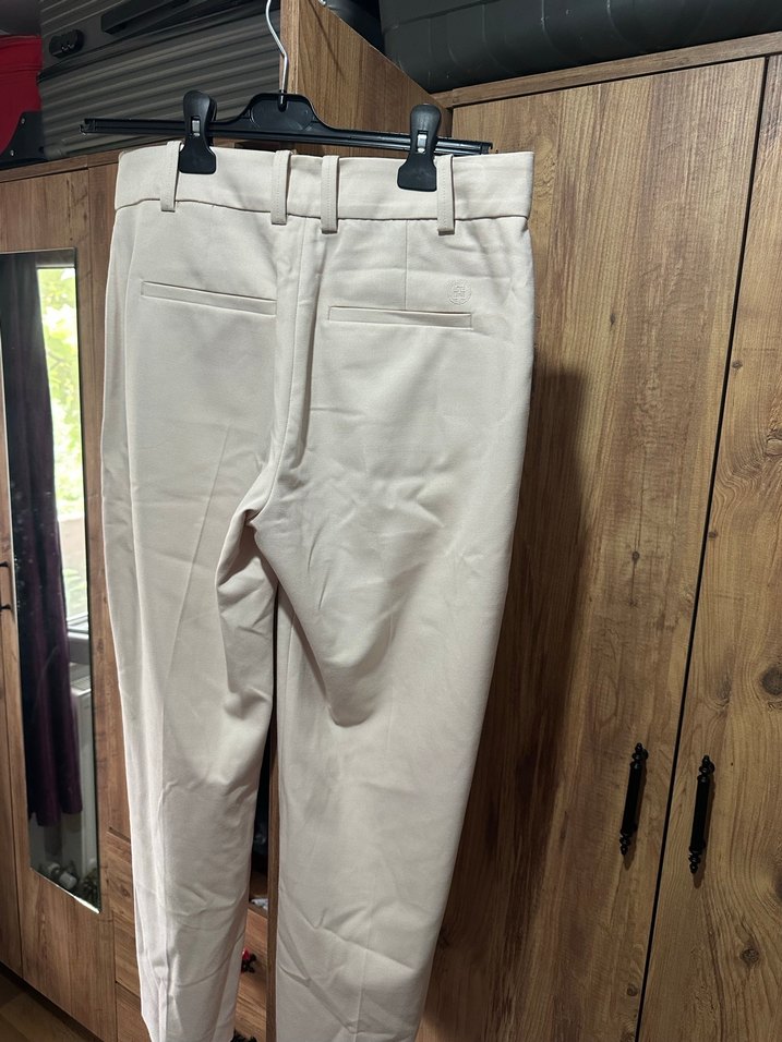 Bej Midi Kemerli Kadın Kumaş Pantolon - Görsel 5