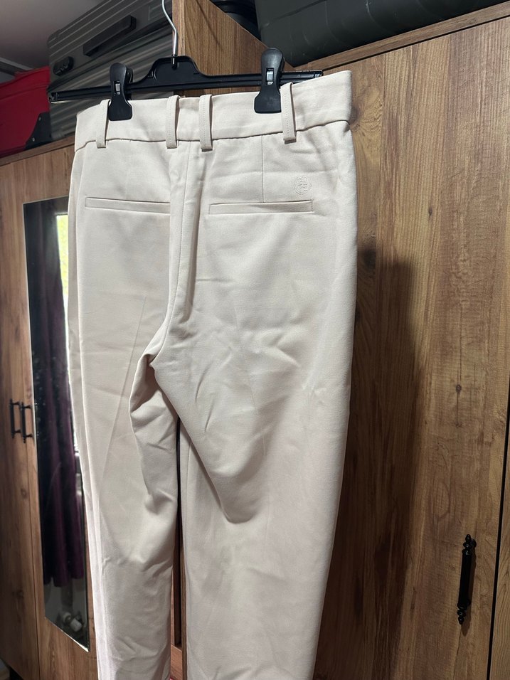 Bej Midi Kemerli Kadın Kumaş Pantolon - Görsel 3