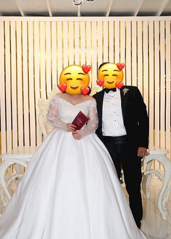 Gelinlik Uzun Kollu Straplez Beyaz A-Line Gelinlik