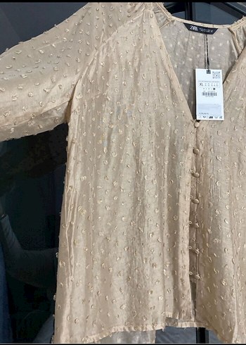 xl Beden camel Renk Bej V Yaka Uzun Kollu Keten Gömlek