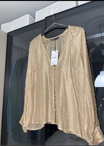 Zara Bej V Yaka Uzun Kollu Keten Gömlek