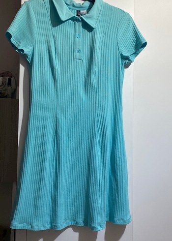 H&M Turkuaz Kısa Kollu Polo Yaka Elbise