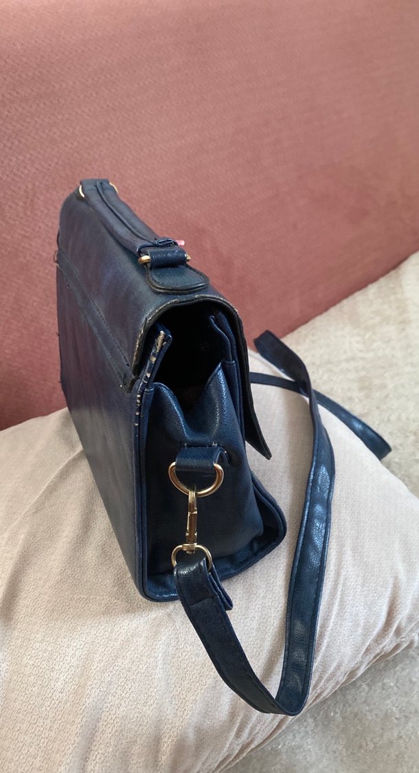 Nakışlı Mavi Deri Bohem Kadın Çanta - Görsel 3