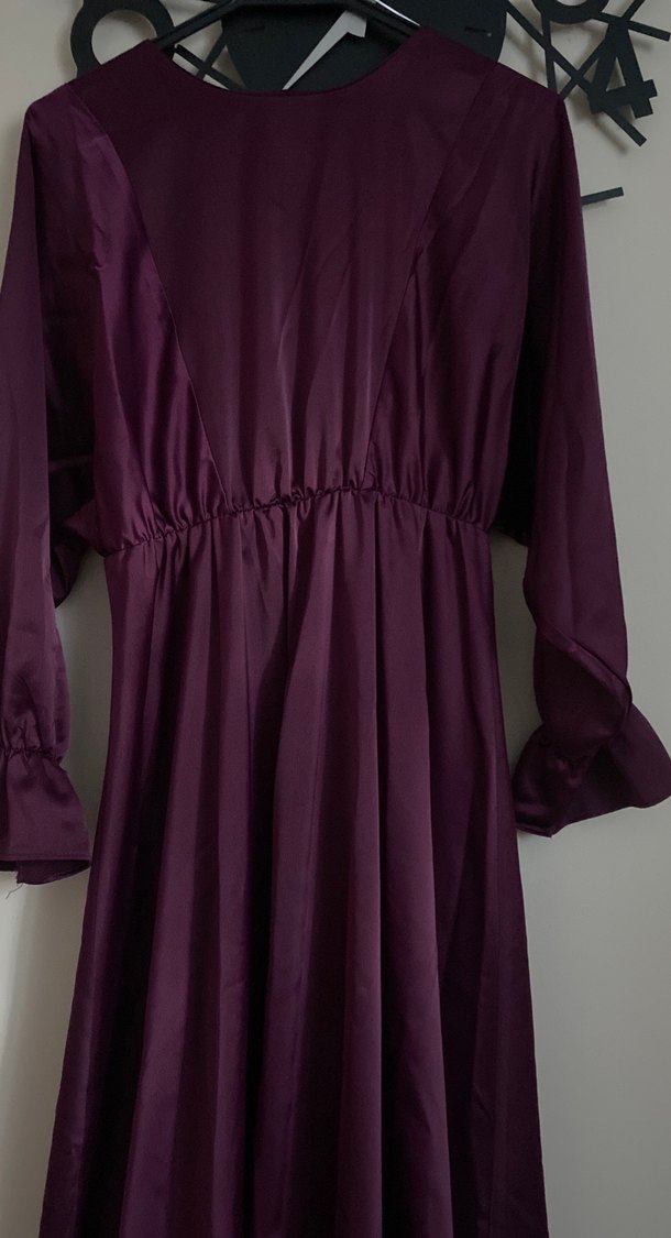 Mor Uzun Drapeli Kadın Elbise - Görsel 2