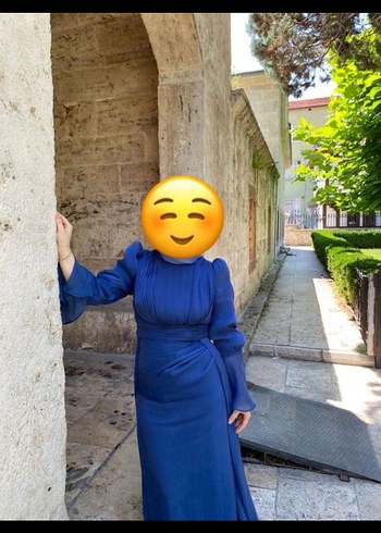38 Beden Koyu Mavi Drapeli Uzun Abiye Elbise