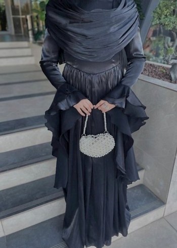 Siyah Uzun Drapeli Gotik Kadın Abiye - Görsel 3