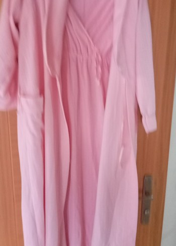 Pembe Uzun Kadın Sabahlık Bol Kesim - Görsel 7