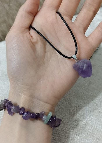 Doğal Amestist taşı kolye ve bileklik seti - Görsel 3