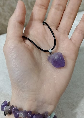 Doğal Amestist taşı kolye ve bileklik seti - Görsel 2