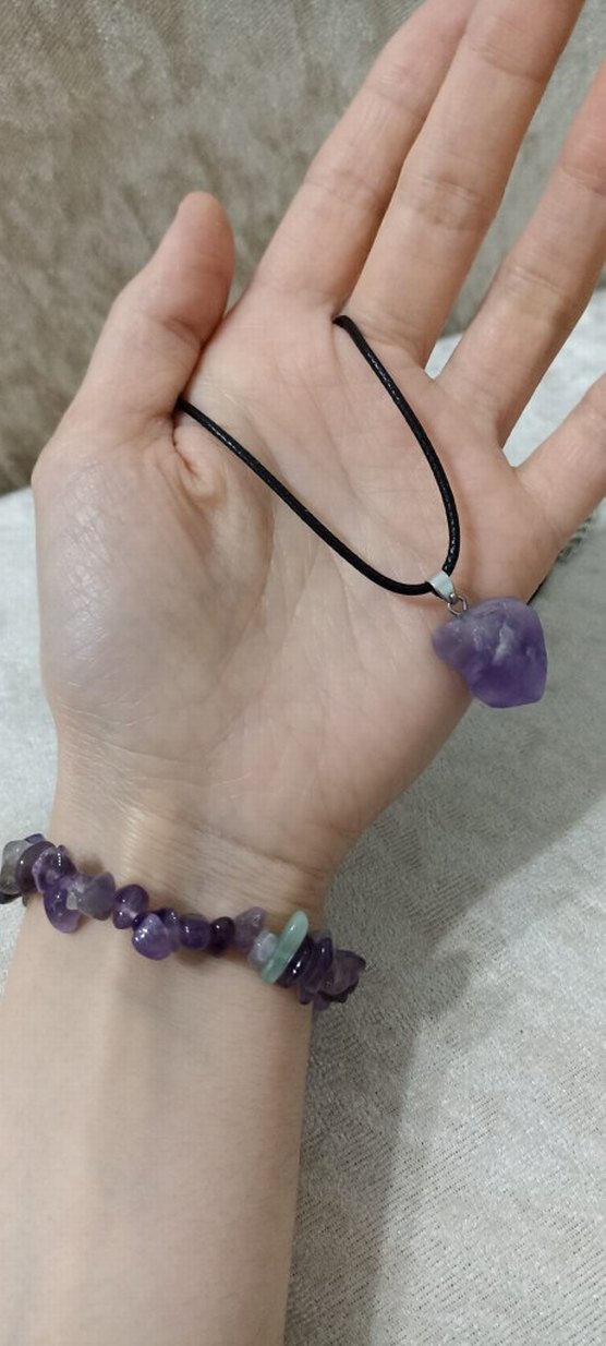 Doğal Amestist taşı kolye ve bileklik seti - Görsel 3