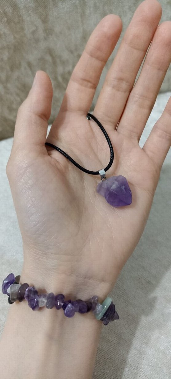 Doğal Amestist taşı kolye ve bileklik seti - Görsel 2