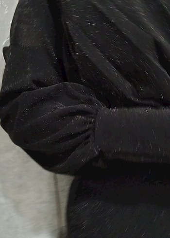 xl Beden Siyah V Yaka Uzun Kollu Midi Elbise