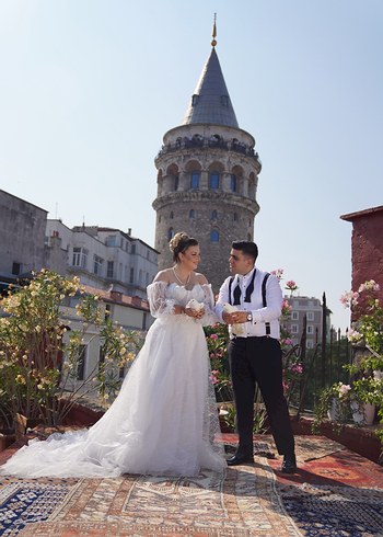 Bohem Tarz Beyaz A Kesim Uzun Gelinlik - Görsel 5