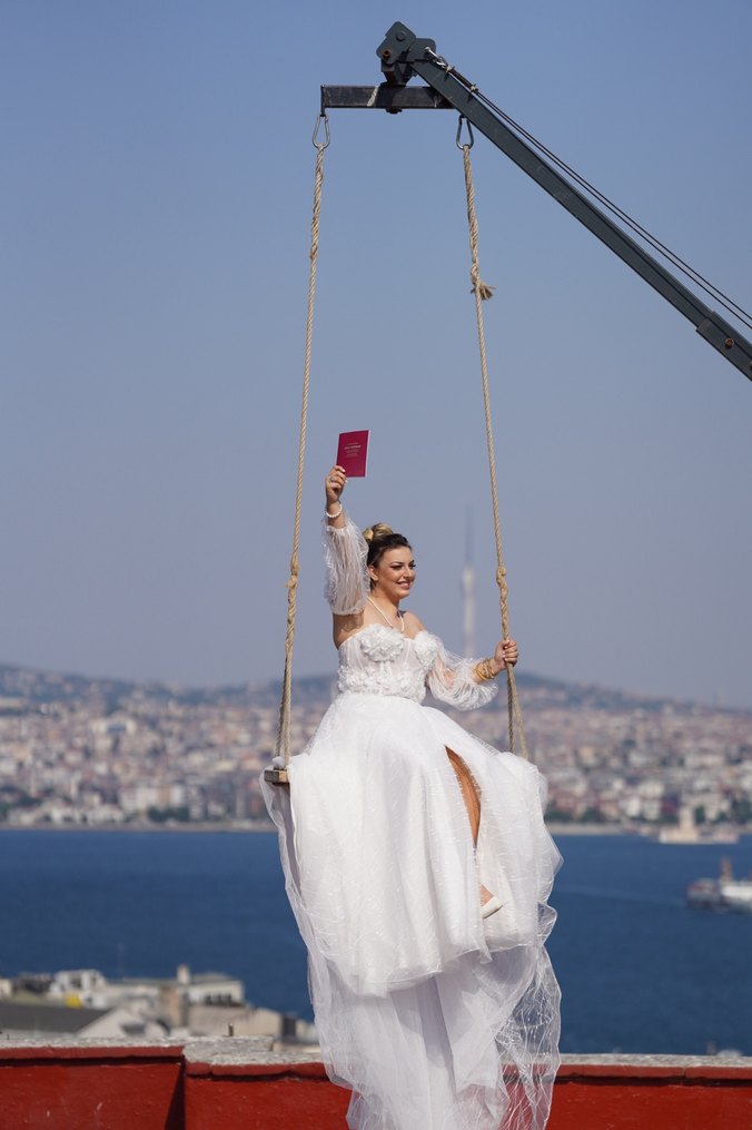 Bohem Tarz Beyaz A Kesim Uzun Gelinlik - Görsel 4