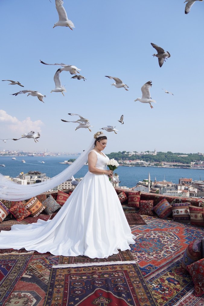 V Yaka Beyaz A Kesim Uzun Gelinlik - Görsel 2