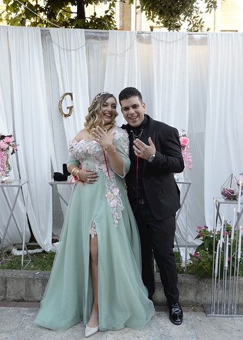 İşlemeli Straplez Uzun Abiye Elbise - Görsel 2