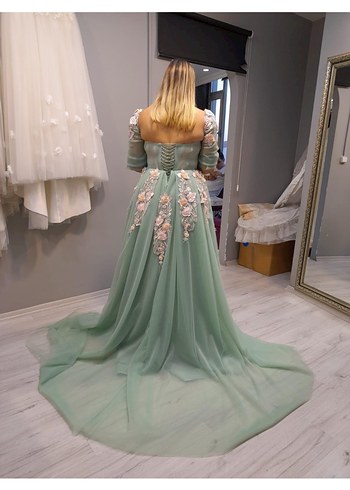 İşlemeli Straplez Uzun Abiye Elbise - Görsel 5