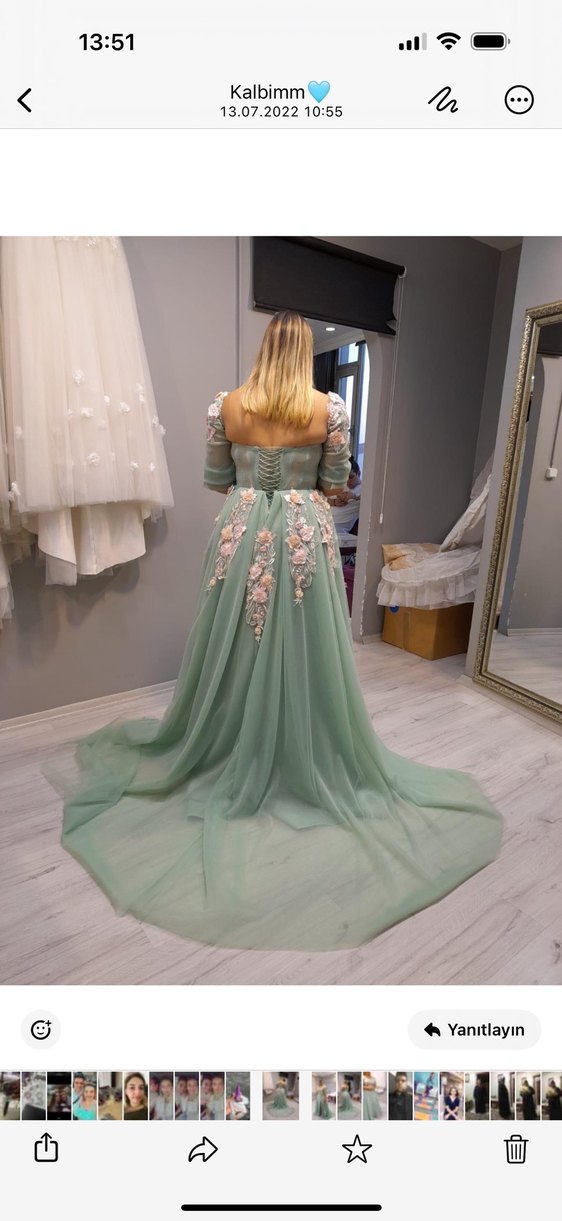 İşlemeli Straplez Uzun Abiye Elbise - Görsel 5