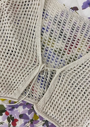 Örgü Bohem Kadın hırka  bej krem - Görsel 2