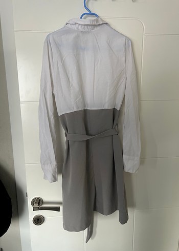 Gri Kemerli Midi Keten Kadın Elbise - Görsel 3