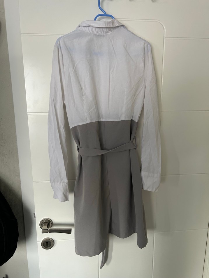 Gri Kemerli Midi Keten Kadın Elbise - Görsel 3