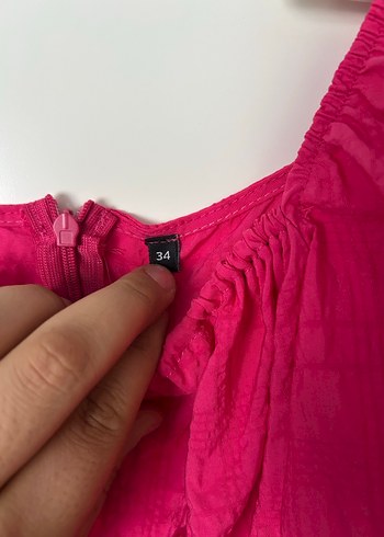 Pembe Keten Mini Bluz Fırfırlı - Görsel 2