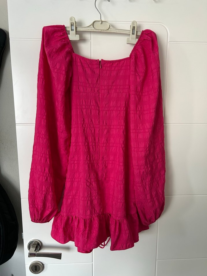 Pembe Keten Mini Bluz Fırfırlı - Görsel 4