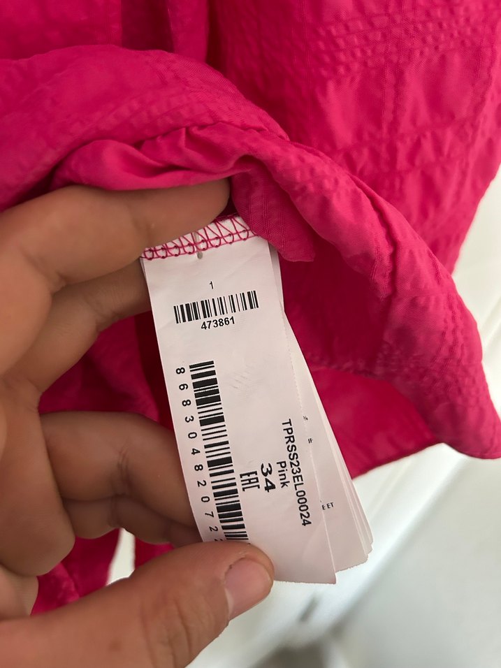 Pembe Keten Mini Bluz Fırfırlı - Görsel 3