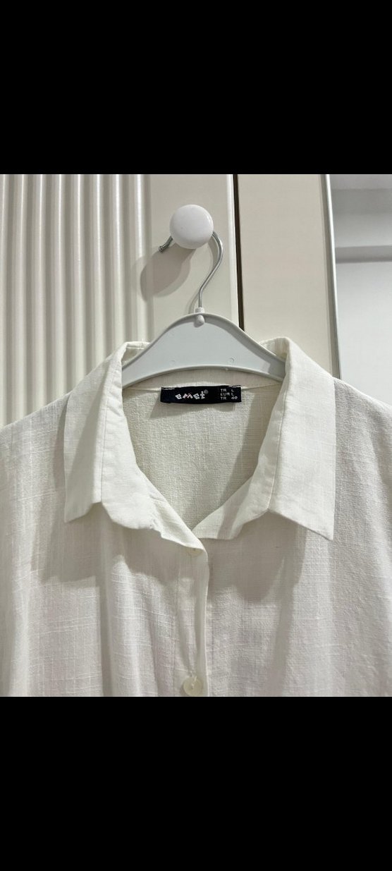 Kısa Kollu Beyaz Keten Gömlek - Görsel 4