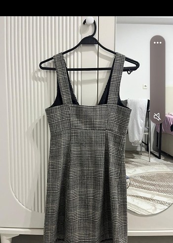 Gri Kareli V Yaka Fermuarlı Elbise - Görsel 2