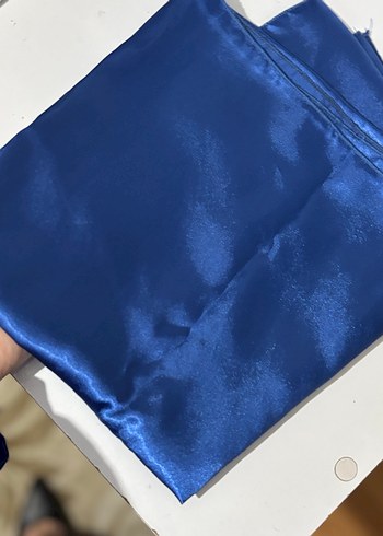 Uzun Boy Yüksek Yaka Mavi Saten Abiye Elbise - Görsel 4