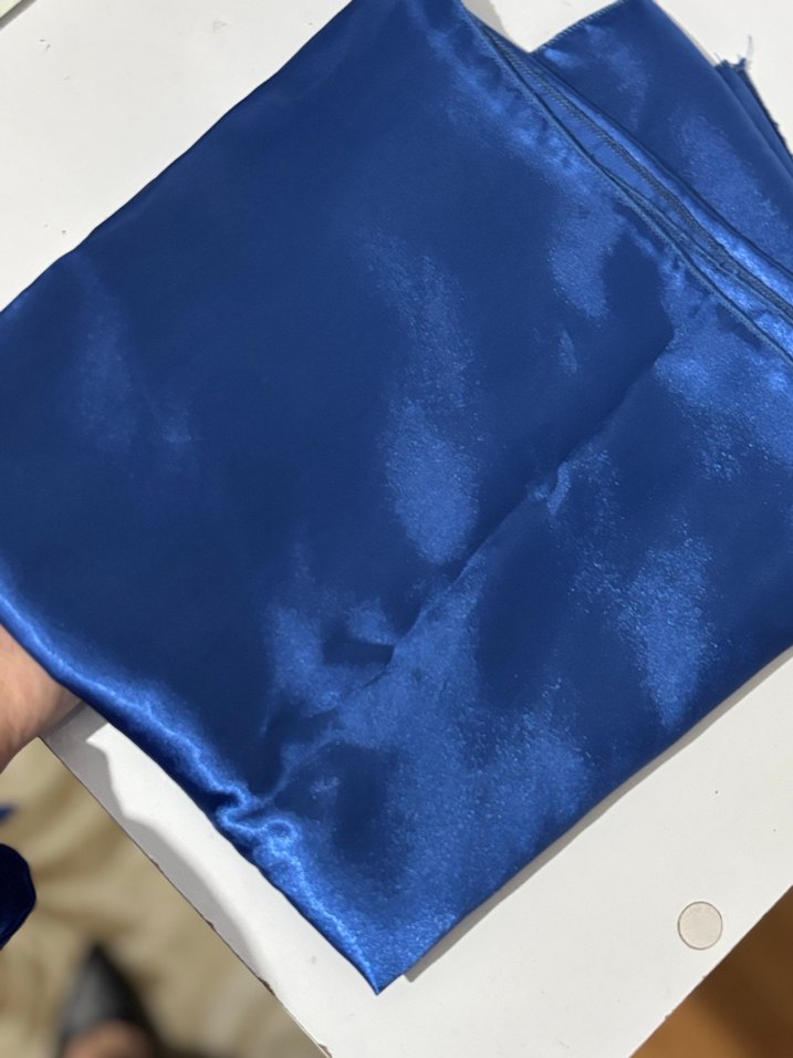 Uzun Boy Yüksek Yaka Mavi Saten Abiye Elbise - Görsel 4