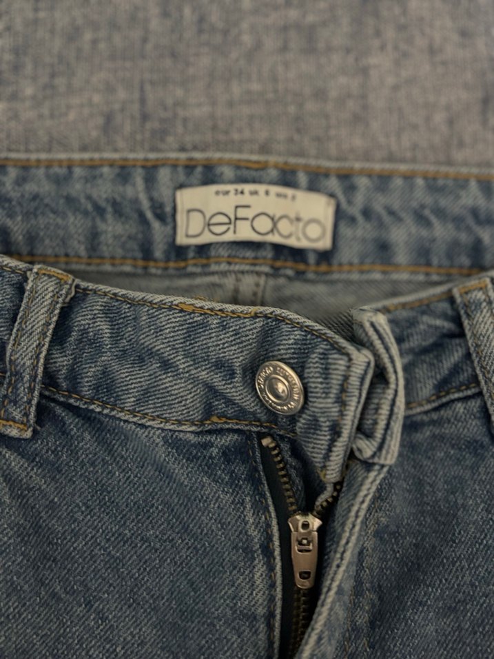 Açık Mavi Orta Bel Wide Leg Jean Pantolon - Görsel 4