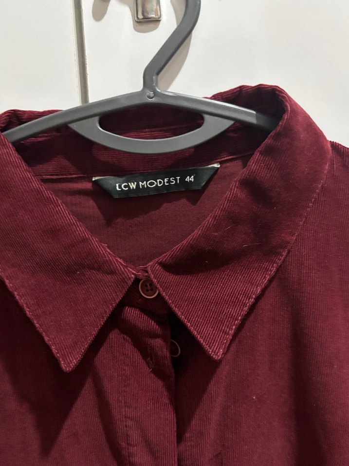 Bordo Kadife Midi Boy Gömlek Tunik - Görsel 2