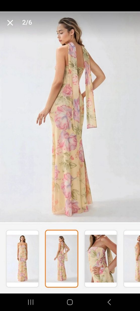 Çiçek Desenli Straplez Uzun Elbise - Görsel 2