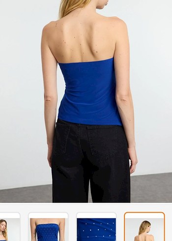 Koyu Mavi V Yaka Kolsuz Kadın Bluz - Görsel 2