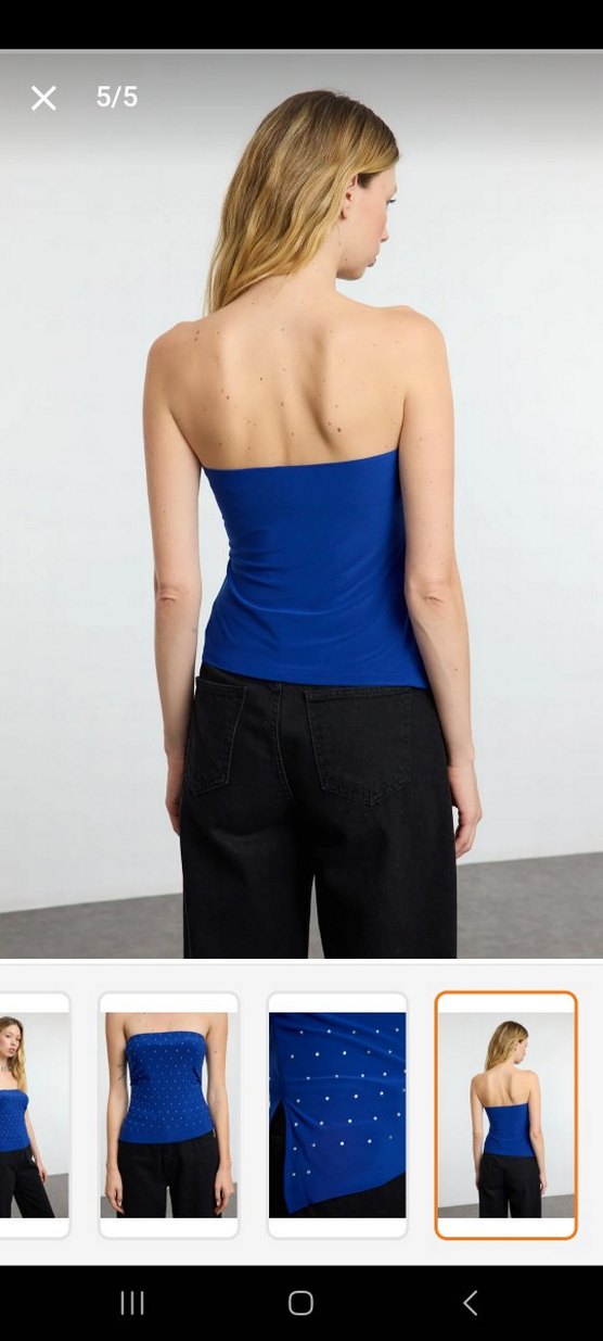 Koyu Mavi V Yaka Kolsuz Kadın Bluz - Görsel 2